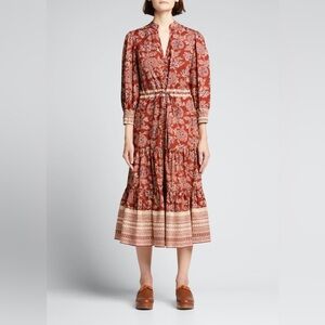 VERONICA BEARD Swedie Printed Midi Floral Red Dress size 2
